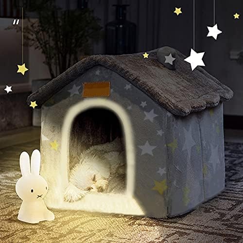 Foldable Pet House – Warm Winter Dog & Cat Bed | Enclosed Cave Kennel with Removable Cushion