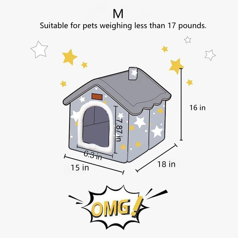 Foldable Pet House – Warm Winter Dog & Cat Bed | Enclosed Cave Kennel with Removable Cushion