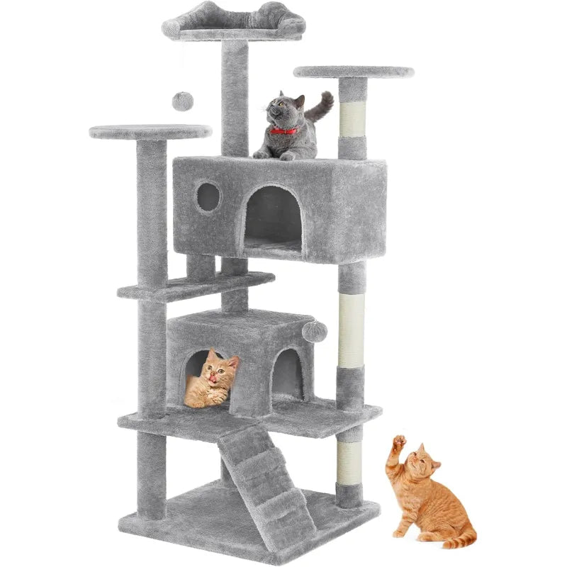 Multi-Level Cat Tree Tower – Indoor Apartment Playhouse with Sisal Scratching Posts & Plush Toys