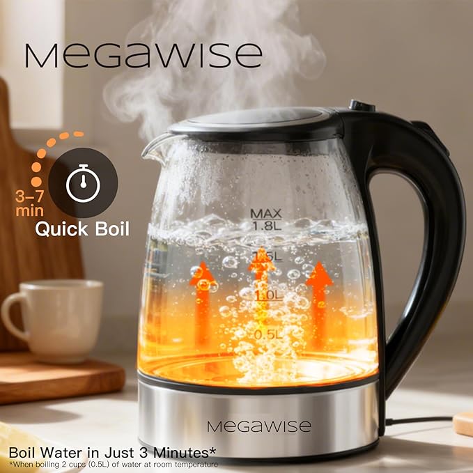 Electric Kettle – Glass Water Boiler with LED Light, Auto Shut-Off & Boil-Dry Protection