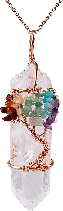 Stone Crystal Tree of Life Pendant Necklace – Fashionable Spiritual Jewelry for Men & Women