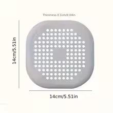 Gray square filter with circular cutouts and dimensions displayed