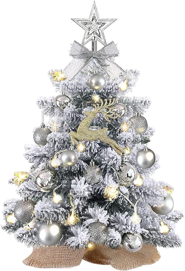 2ft Flocked Mini Christmas Tree with LED Lights – Elegant Tabletop Holiday Decor for Home & Office